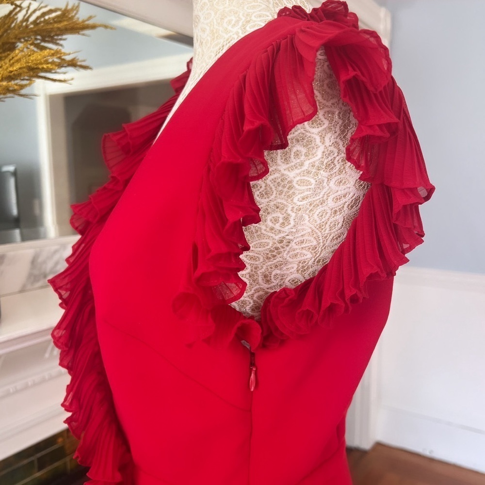 JILL STUART Red Flutter Ruffle Trim V-Neck Mini Dress‎ Size 6 - Picture 9 of 14